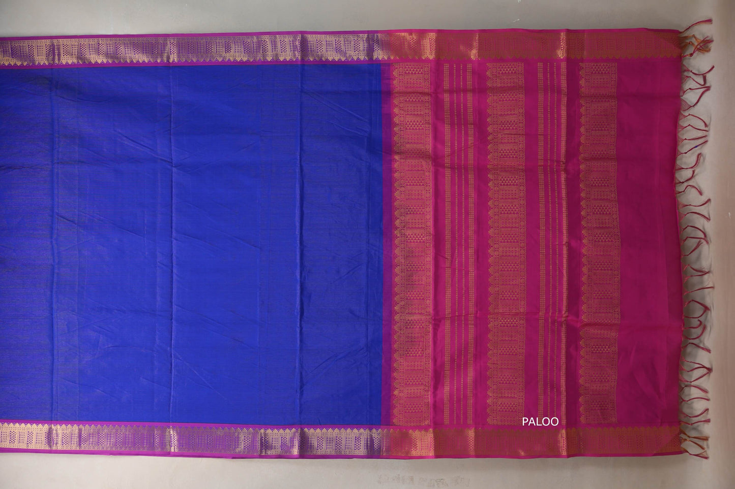 Deep royal Blue with Bright pink Nine And A Half Yards Silk Cotton Saree by Shreenivas silks PSSR019170
