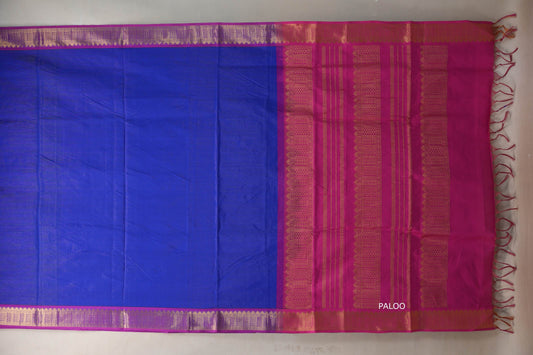 Deep royal Blue with Bright pink Nine And A Half Yards Silk Cotton Saree by Shreenivas silks PSSR019170 - Parisera