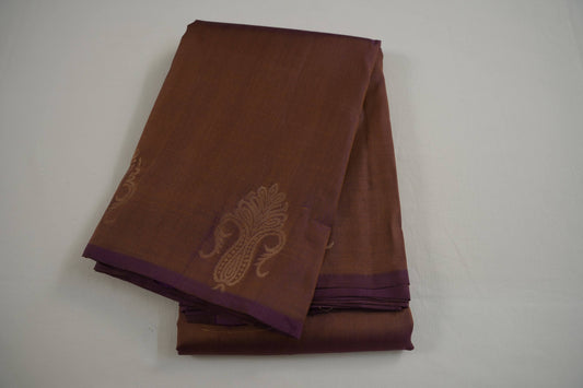 Dual tone of mustard with magenta light weight kanchipuram silk saree