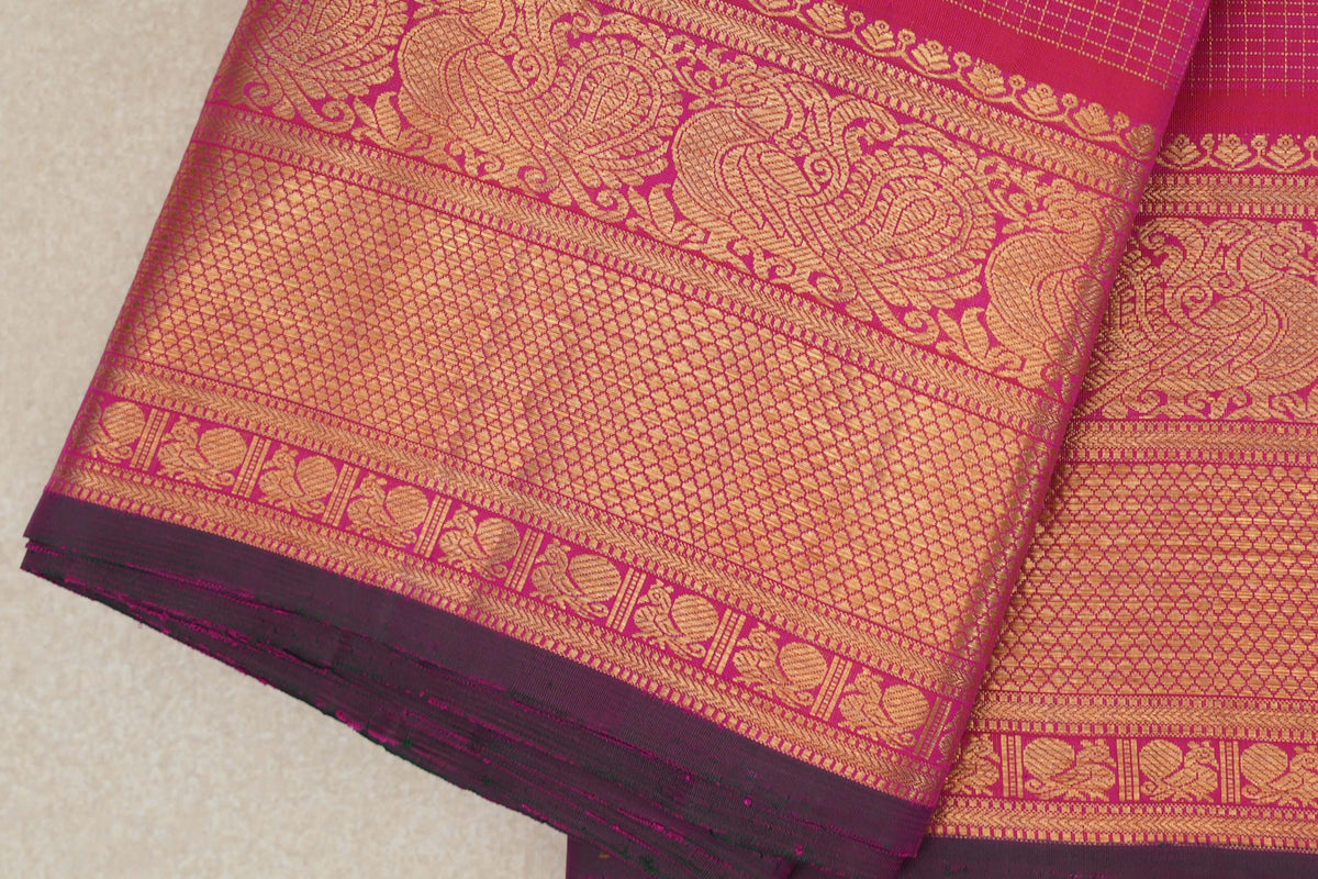 Orangish Pink with Dark Bottle Green Selvedge Vintage Kanjivaram Silk Saree by Shreenivas Silks PSSR0110282