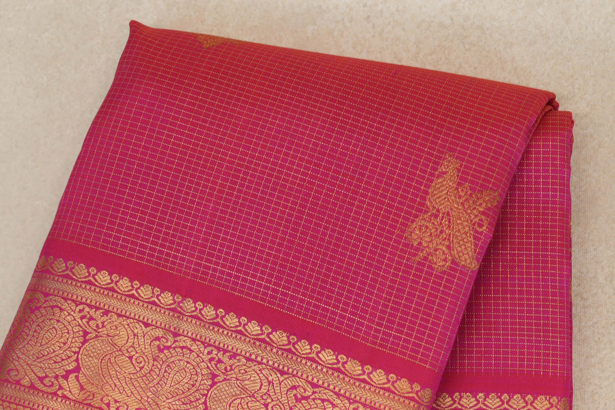 Orangish Pink with Dark Bottle Green Selvedge Vintage Kanjivaram Silk Saree by Shreenivas Silks PSSR0110282
