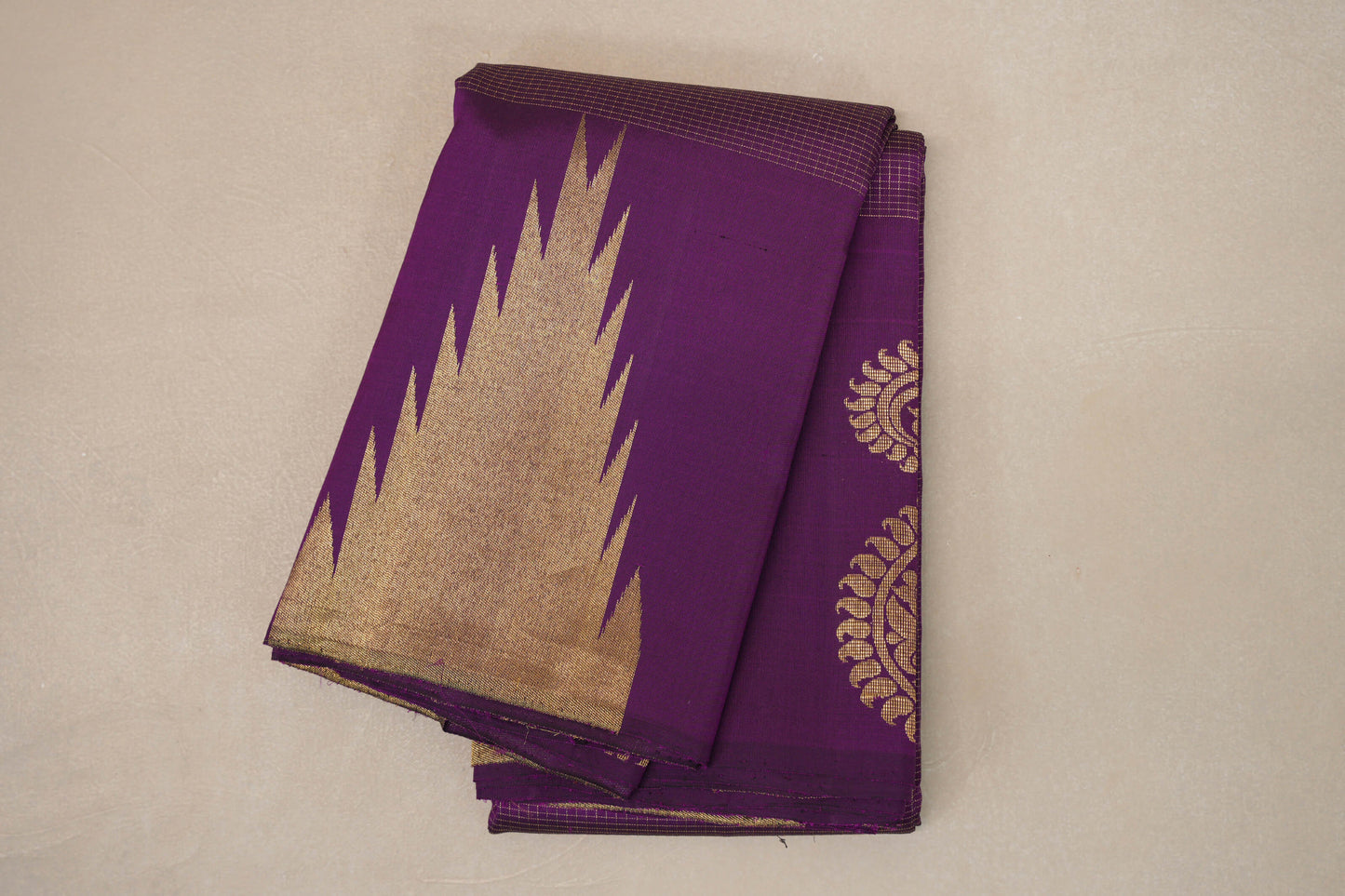Deep Purple with Temple Borders Vintage Kanjivaram Silk Saree by Shreenivas Silks PSSR019171