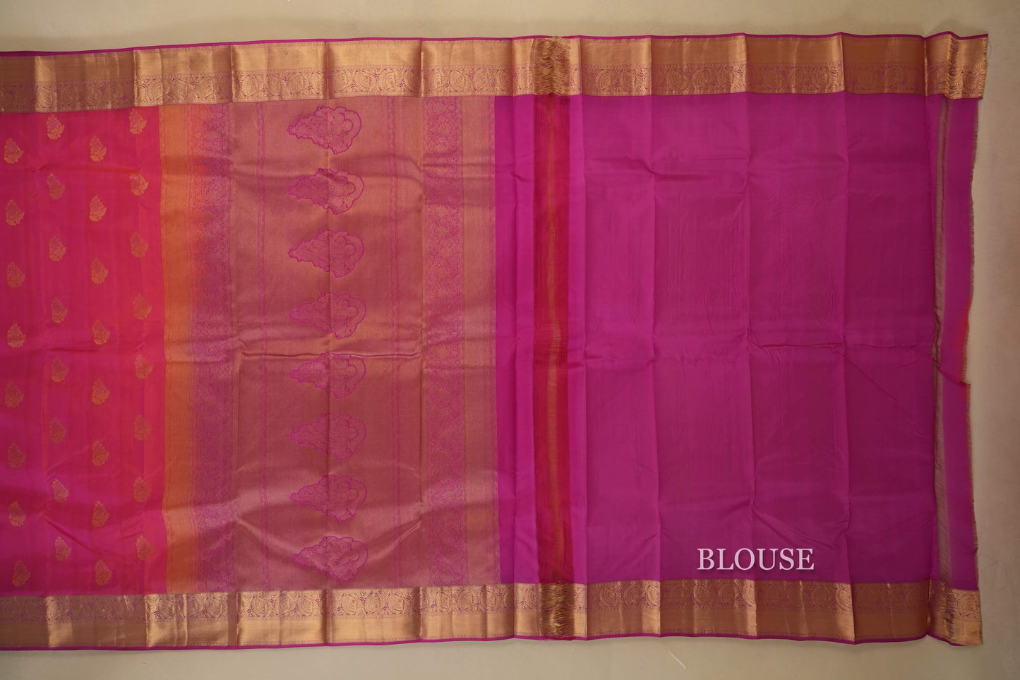 peach Pink Light Weight Kanchipuram Silk Saree Blouse