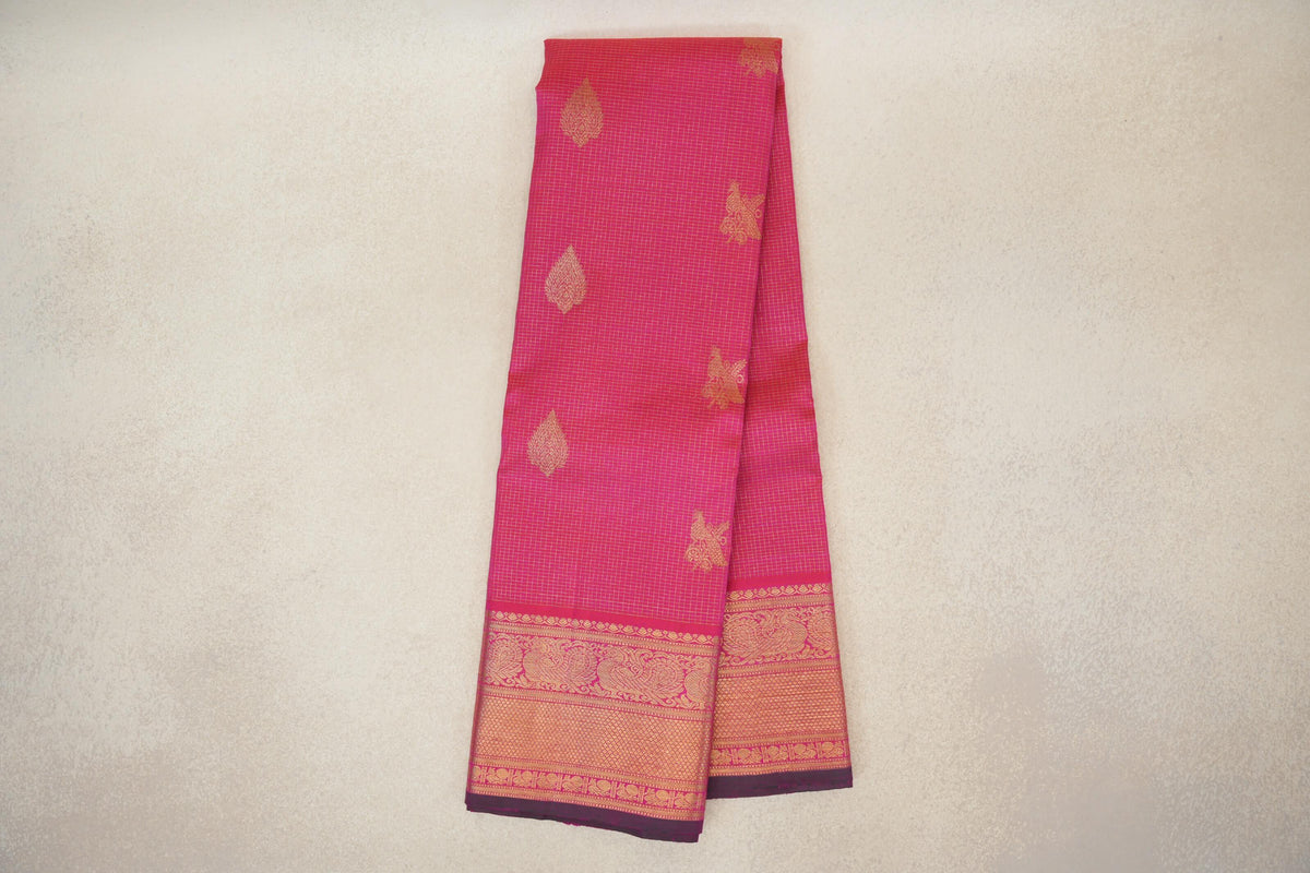 Orangish Pink with Dark Bottle Green Selvedge Vintage Kanjivaram Silk Saree by Shreenivas Silks PSSR0110282
