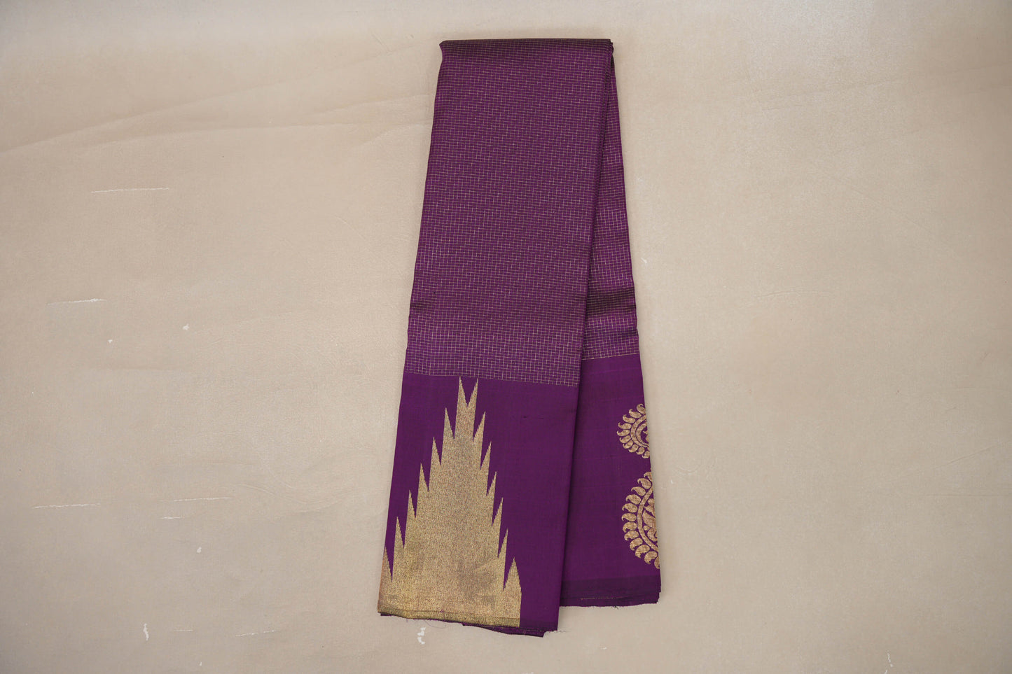 Deep Purple with Temple Borders Vintage Kanjivaram Silk Saree by Shreenivas Silks PSSR019171