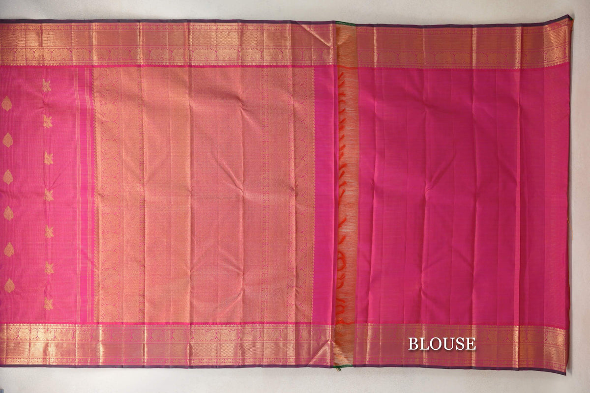 Orangish Pink with Dark Bottle Green Selvedge Vintage Kanjivaram Silk Saree by Shreenivas Silks PSSR0110282