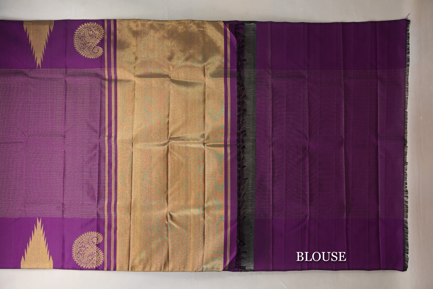 Deep Purple with Temple Borders Vintage Kanjivaram Silk Saree by Shreenivas Silks PSSR019171