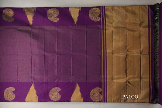 Deep Purple with Temple Borders Vintage Kanjivaram Silk Saree paloo