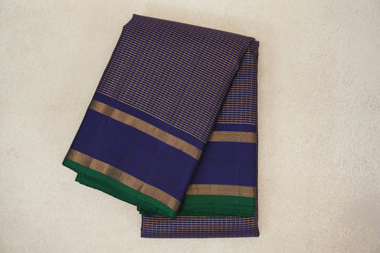 Deep Blue with Dark Green Selvedge Vintage Kanjivaram Silk Saree by Shreenivas Silks PSSR0110283 - Parisera