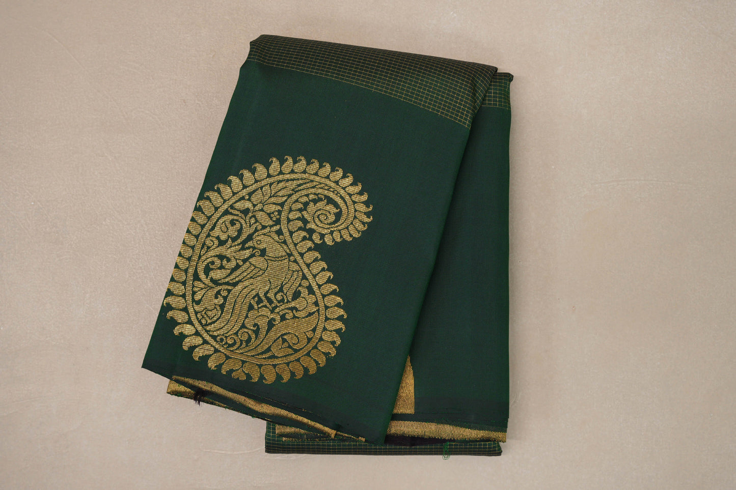 Deep Bottle Green with Temple Borders Vintage Kanjivaram Silk Saree by Shreenivas Silks PSSR019172