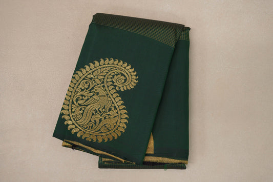 Deep Bottle Green with Temple Borders Vintage Kanjivaram Silk Saree