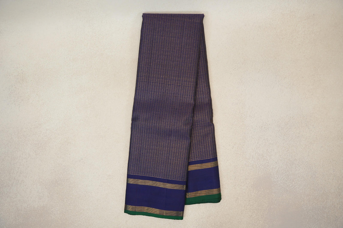 Deep Blue with Dark Green Selvedge Vintage Kanjivaram Silk Saree by Shreenivas Silks PSSR0110283