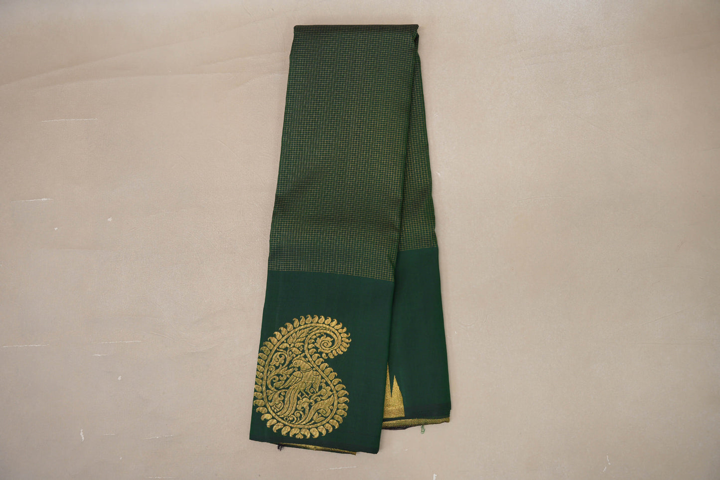 Deep Bottle Green with Temple Borders Vintage Kanjivaram Silk Saree by Shreenivas Silks PSSR019172