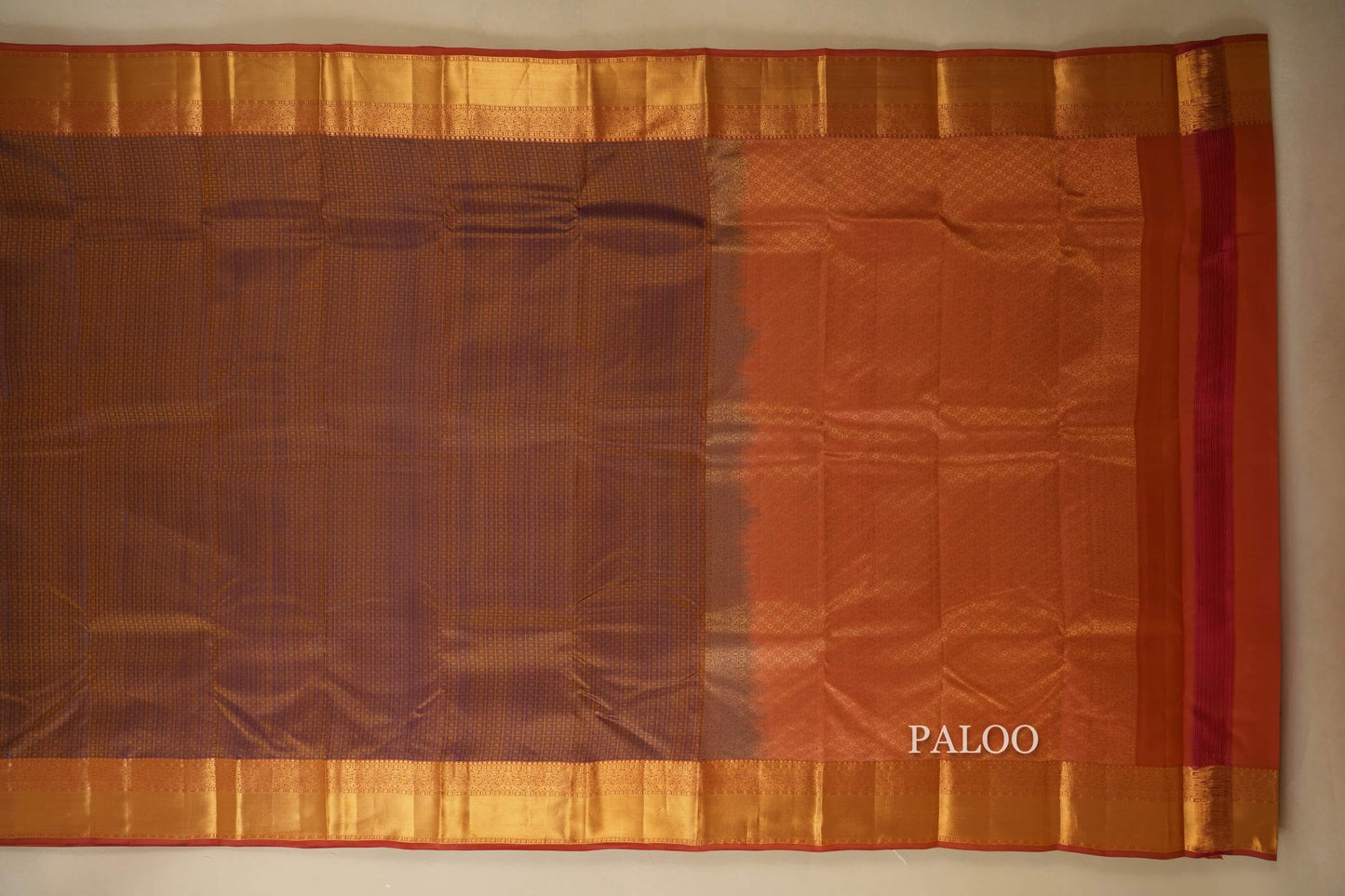 Purple with Mustard Body Light Weight Kanchipuram Silk Saree Paloo
