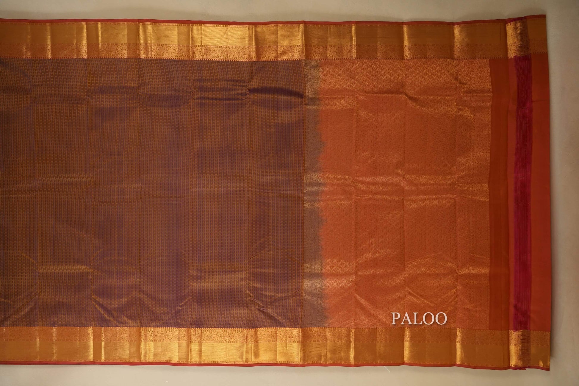 Purple with Mustard Body Light Weight Kanchipuram Silk Saree Paloo