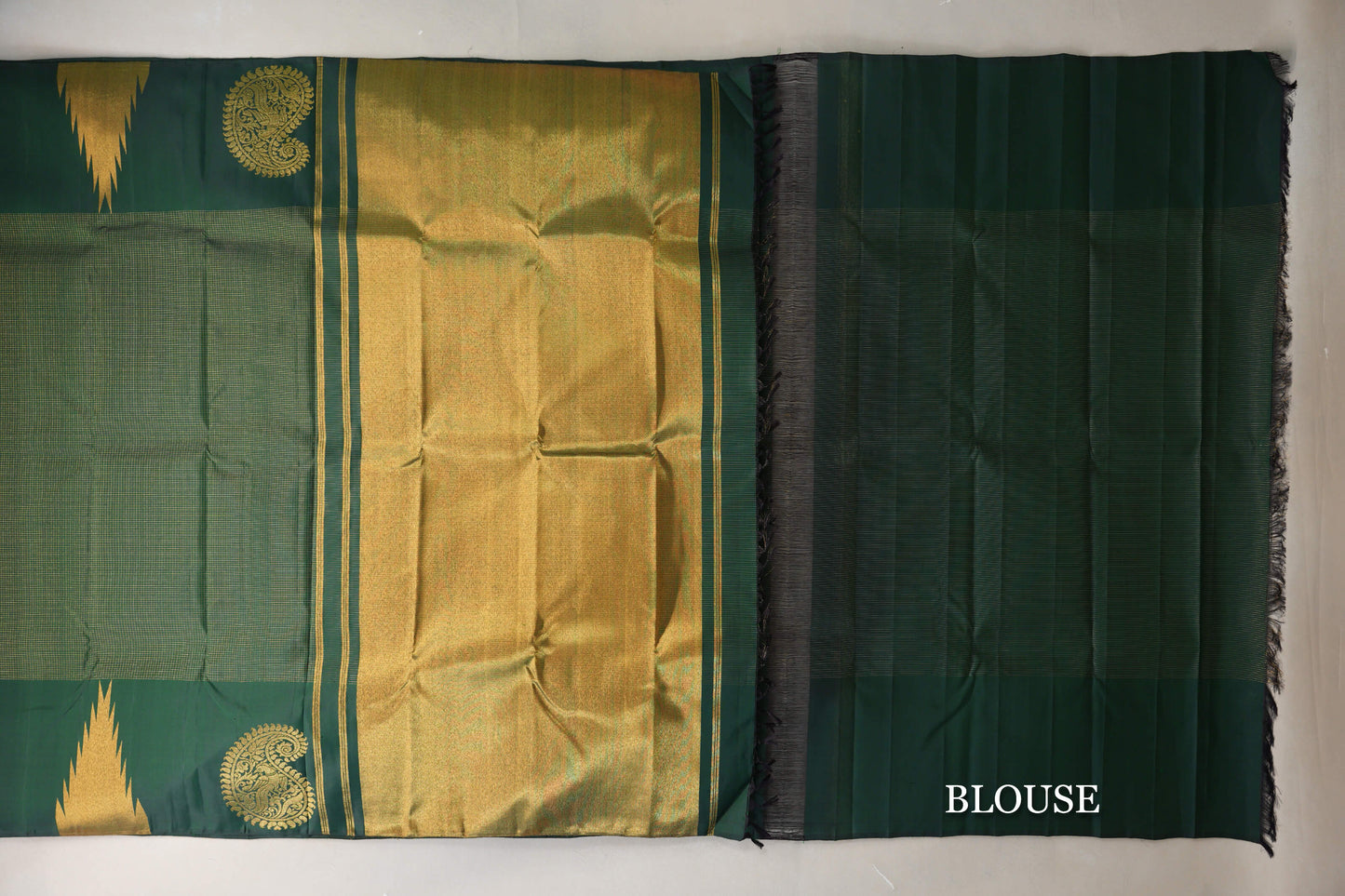 Deep Bottle Green with Temple Borders Vintage Kanjivaram Silk Saree by Shreenivas Silks PSSR019172