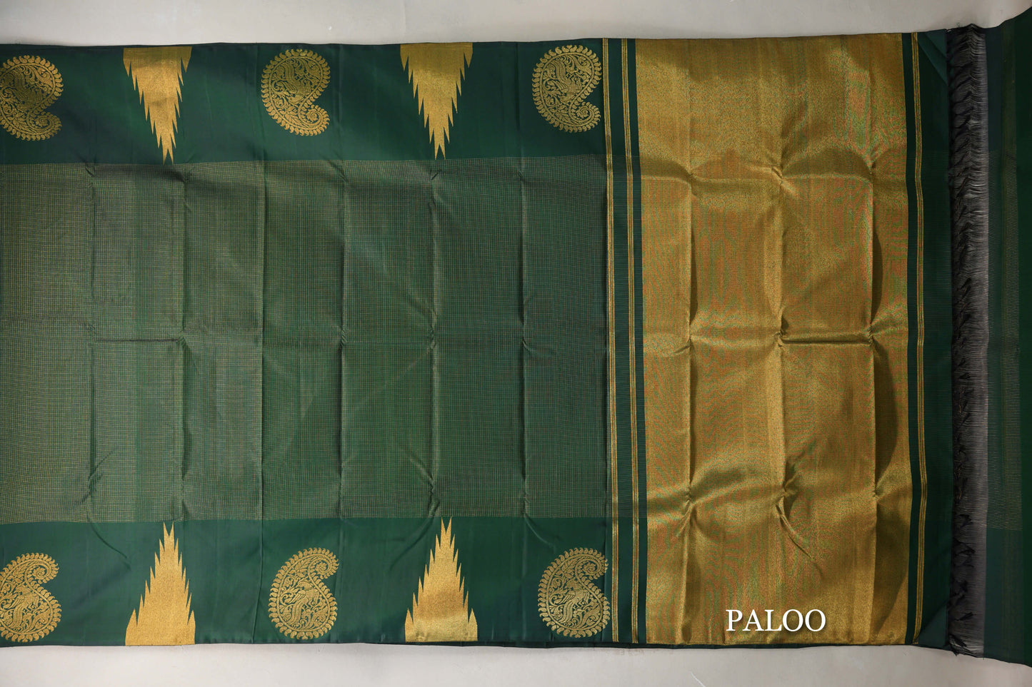 Deep Bottle Green with Temple Borders Vintage Kanjivaram Silk Saree by Shreenivas Silks PSSR019172