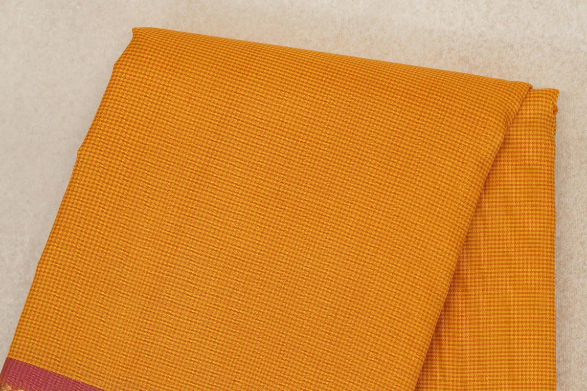 Mango Orange with Magenta Pink Borders with Leaf Green Selvedge Vintage Kanjivaram Silk Saree by Shreenivas Silks PSSR0110284
