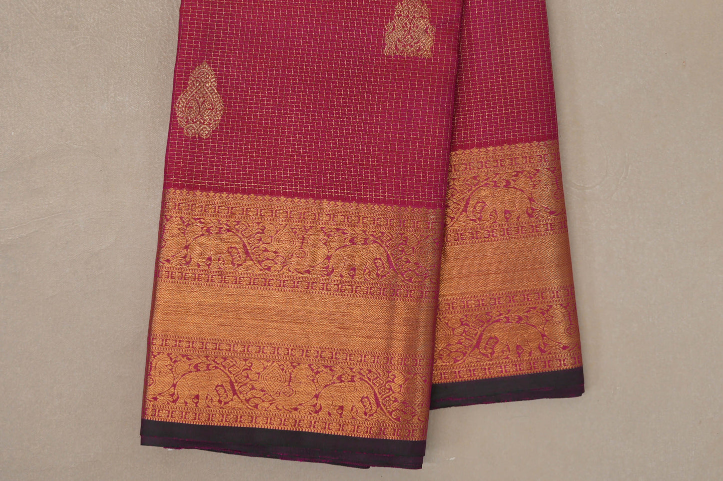 Bright Pink with Small Zari Check Vintage Kanjivaram Silk Saree by Shreenivas Silks PSSR019175