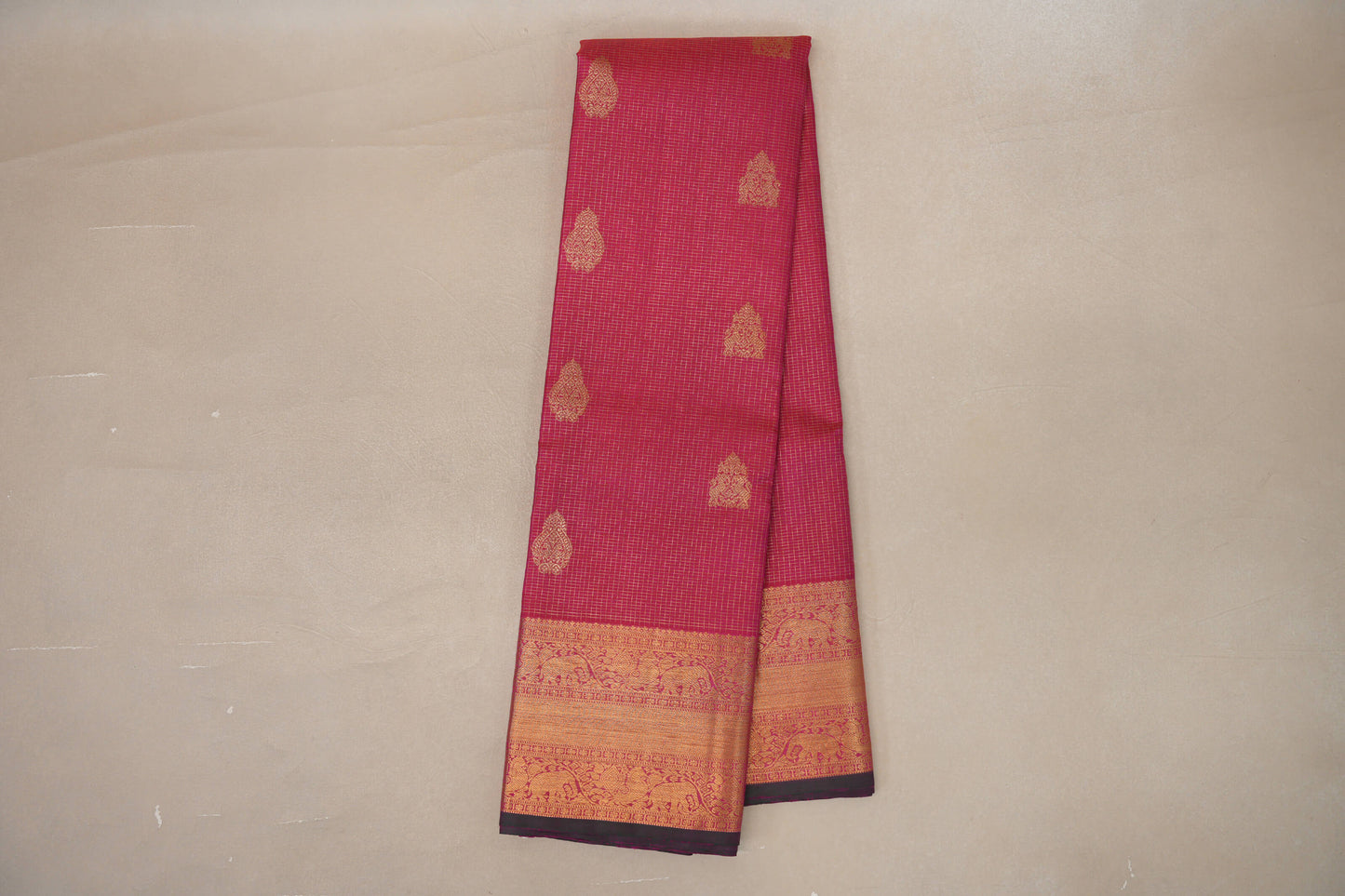 Bright Pink with Small Zari Check Vintage Kanjivaram Silk Saree by Shreenivas Silks PSSR019175