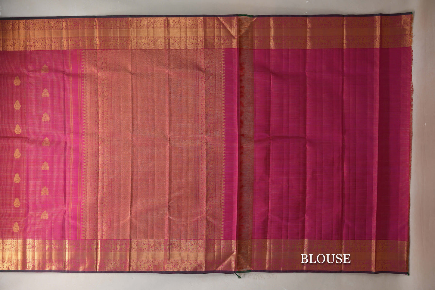 Bright Pink with Small Zari Check Vintage Kanjivaram Silk Saree by Shreenivas Silks PSSR019175