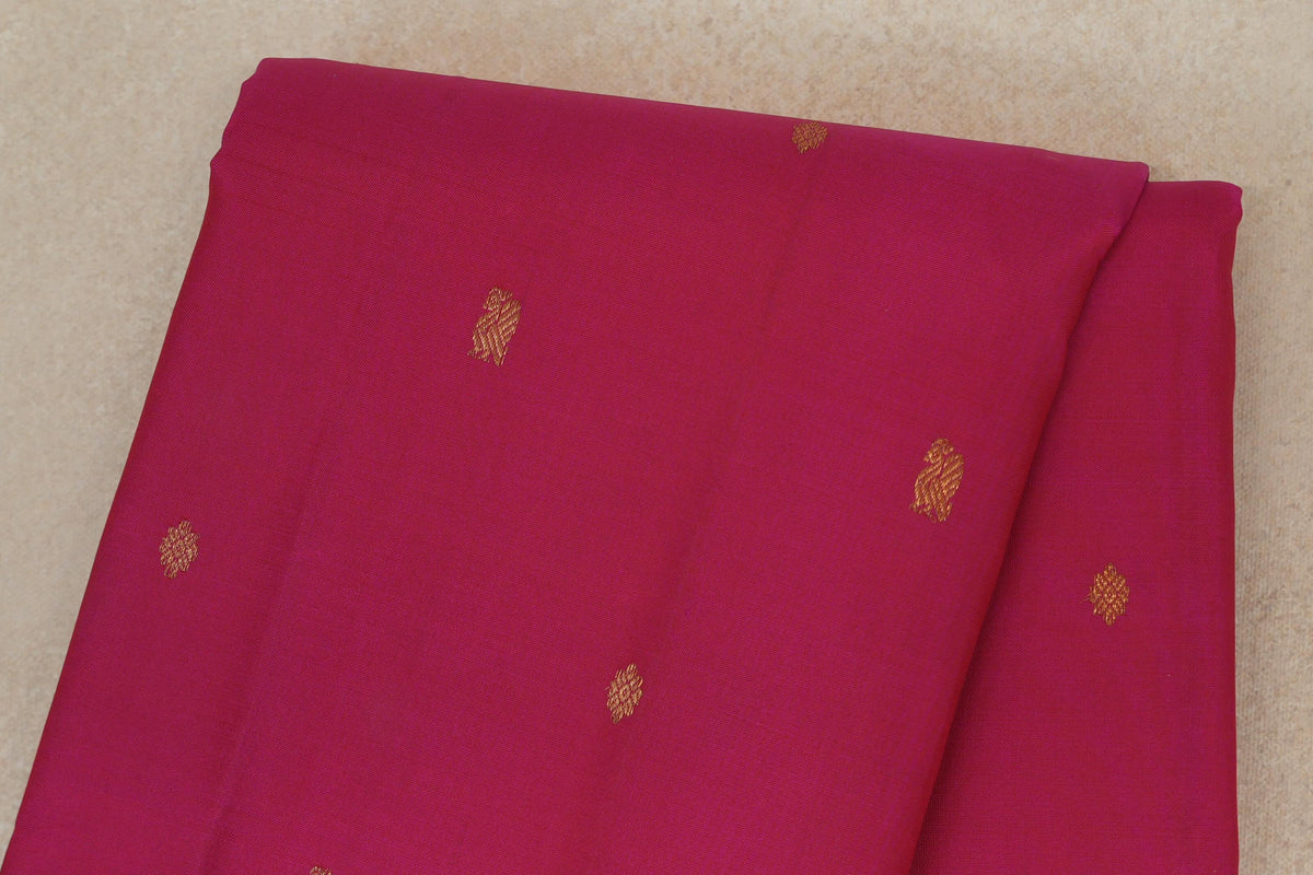 Bright Rani Pink with Deep Maroon Borders with Dark Bottle Green Selvedge Vintage Kanjivaram Silk Saree by Shreenivas Silks  body