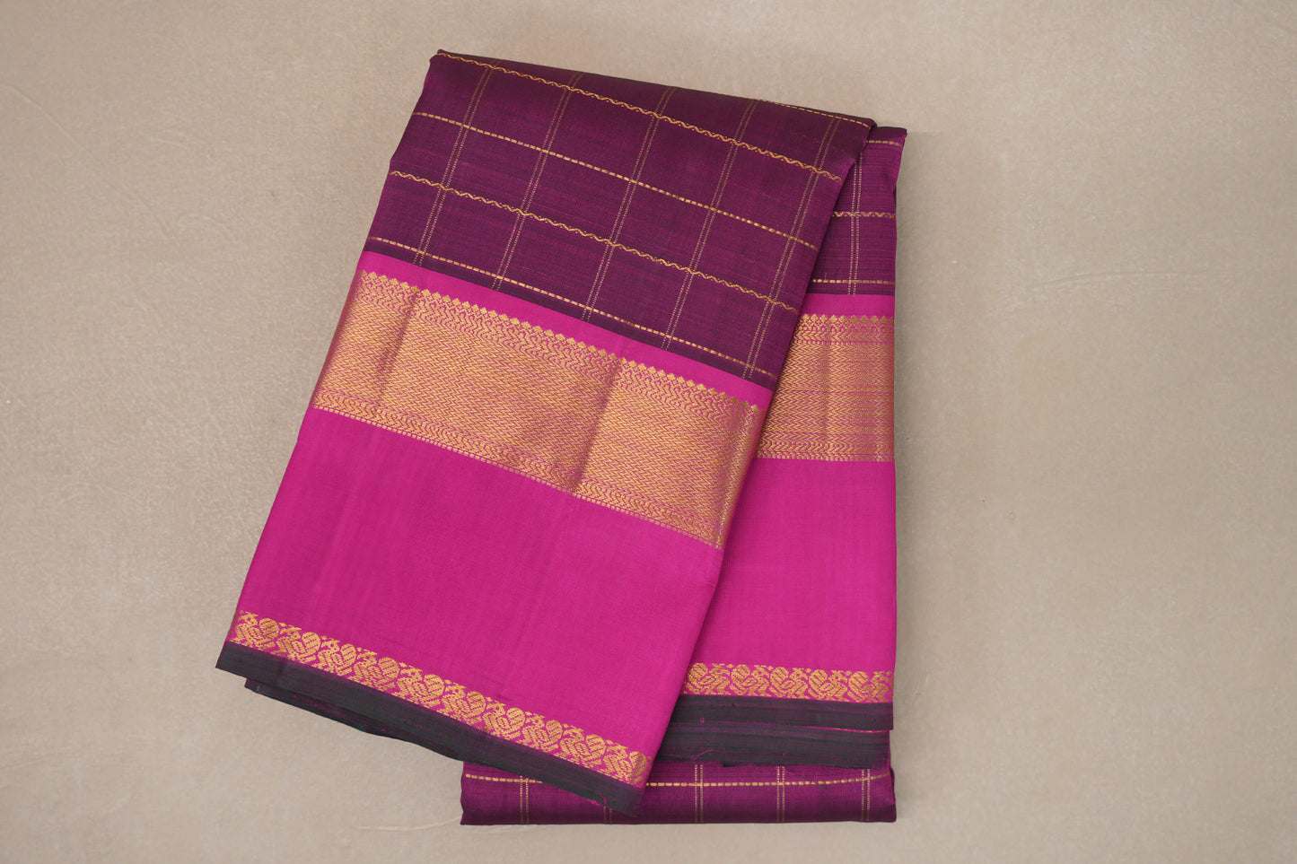 Deep Magenta with Rettai Pettu Borders Vintage Kanjivaram Silk Saree by Shreenivas Silks PSSR019176
