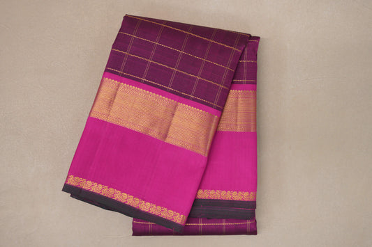 Deep Magenta with Rettai Pettu Borders Vintage Kanjivaram Silk Saree