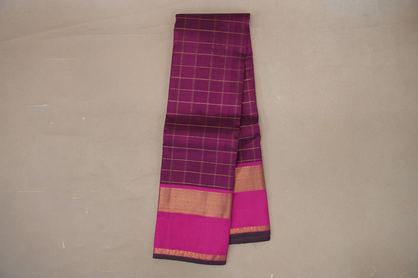 Deep Magenta with Rettai Pettu Borders Vintage Kanjivaram Silk Saree by Shreenivas Silks PSSR019176