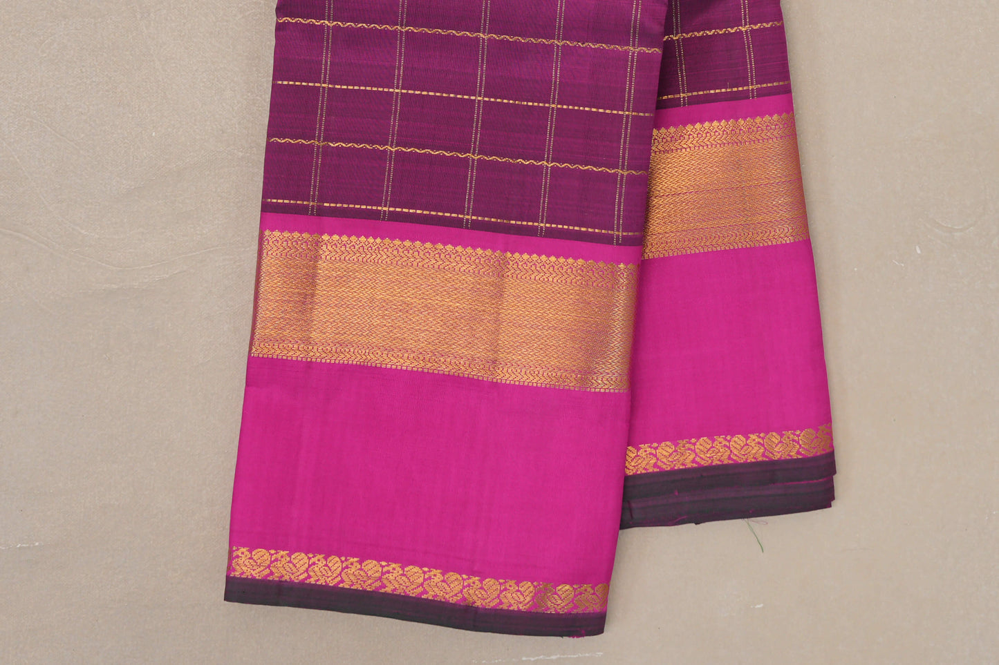 Deep Magenta with Rettai Pettu Borders Vintage Kanjivaram Silk Saree by Shreenivas Silks PSSR019176