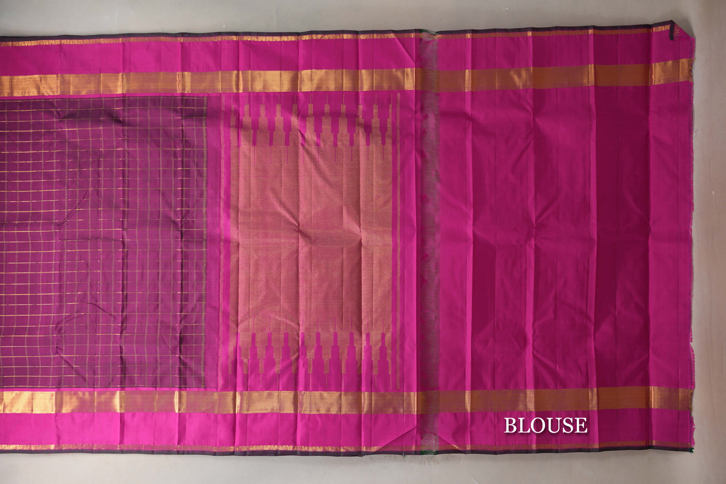 Deep Magenta with Rettai Pettu Borders Vintage Kanjivaram Silk Saree by Shreenivas Silks PSSR019176