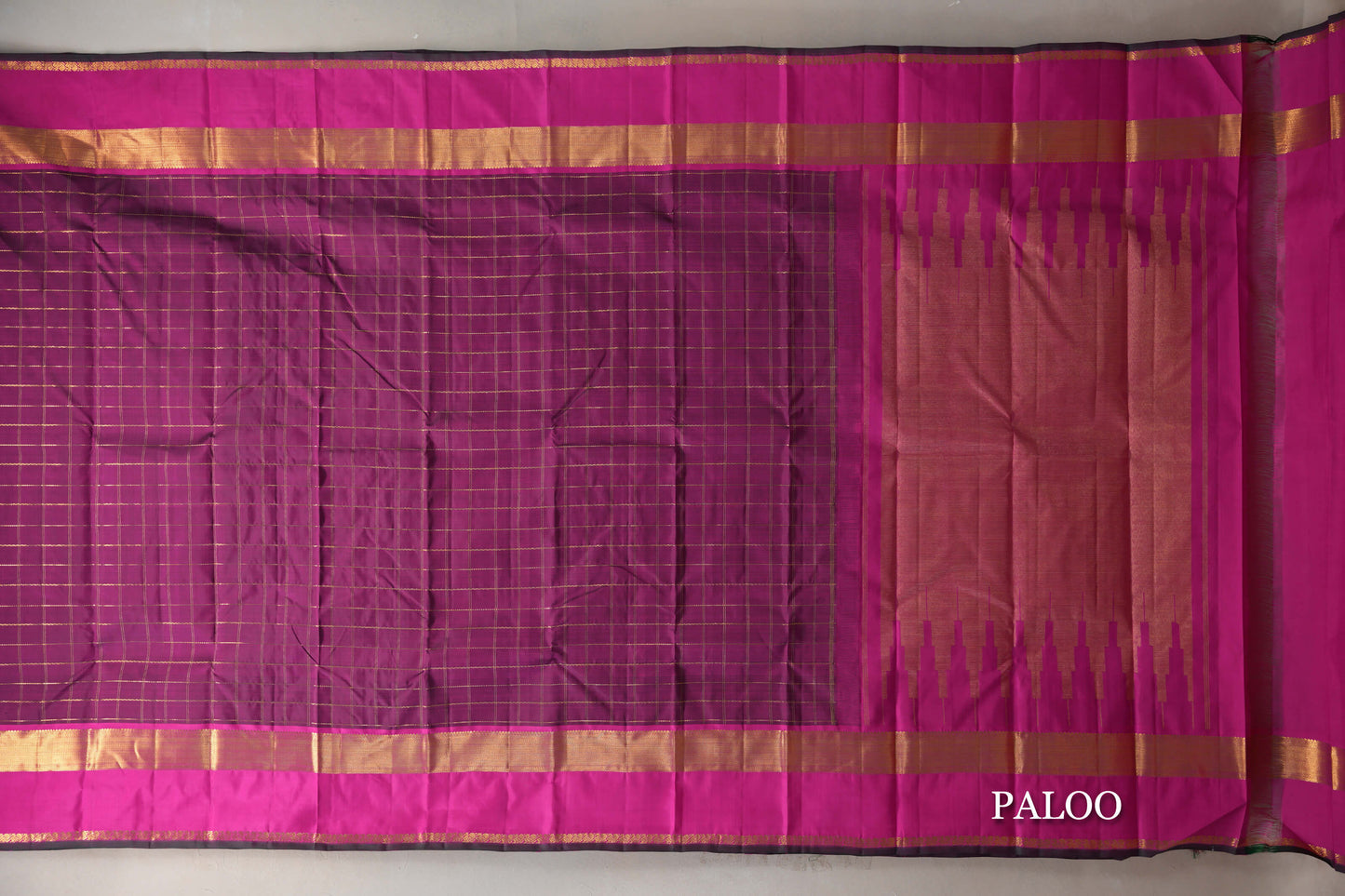 Deep Magenta with Rettai Pettu Borders Vintage Kanjivaram Silk Saree by Shreenivas Silks PSSR019176