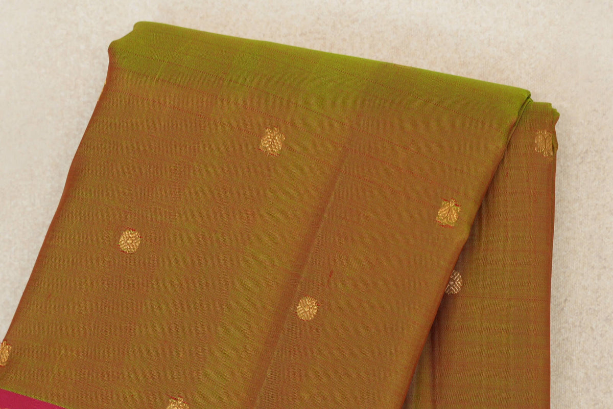 Manthulir with Deep Pink Borders with Mustard Yellow Selvedge Vintage Kanjivaram Silk Saree by Shreenivas Silks body