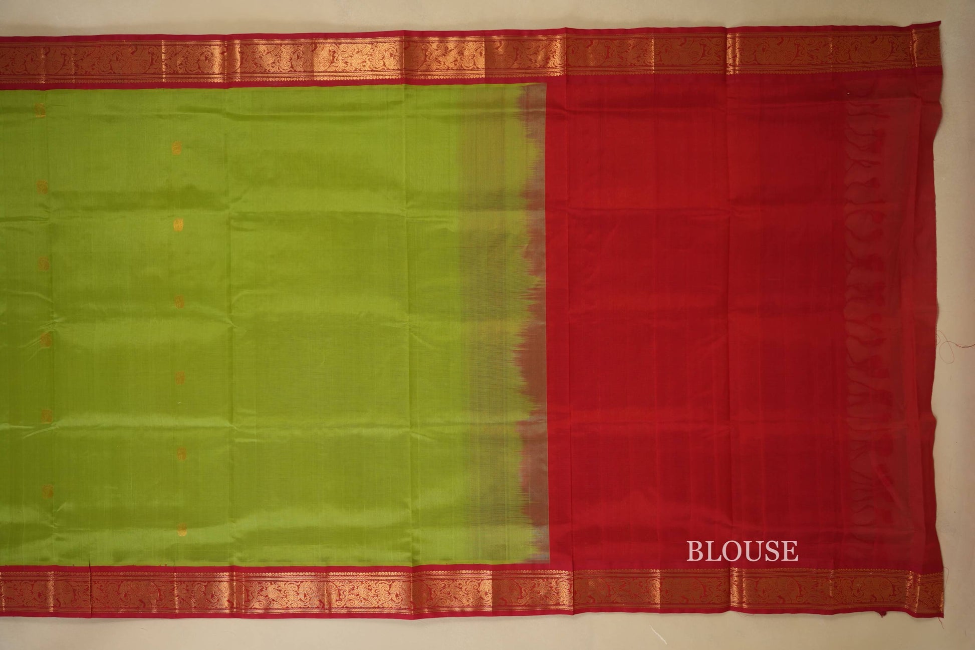 Pista Green with Red Borders Silk Cotton Saree blouse
