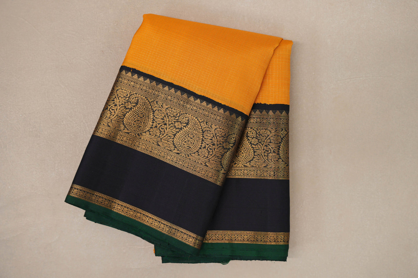 Bright Yellow with Small Zari Check Vintage Kanjivaram Silk Saree by Shreenivas Silks PSSR019177