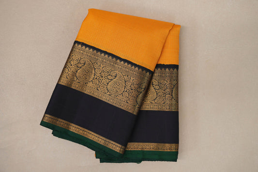 Bright Yellow with Small Zari Check Vintage Kanjivaram Silk Saree