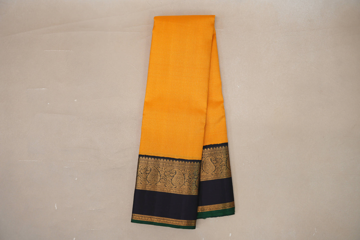 Bright Yellow with Small Zari Check Vintage Kanjivaram Silk Saree by Shreenivas Silks PSSR019177