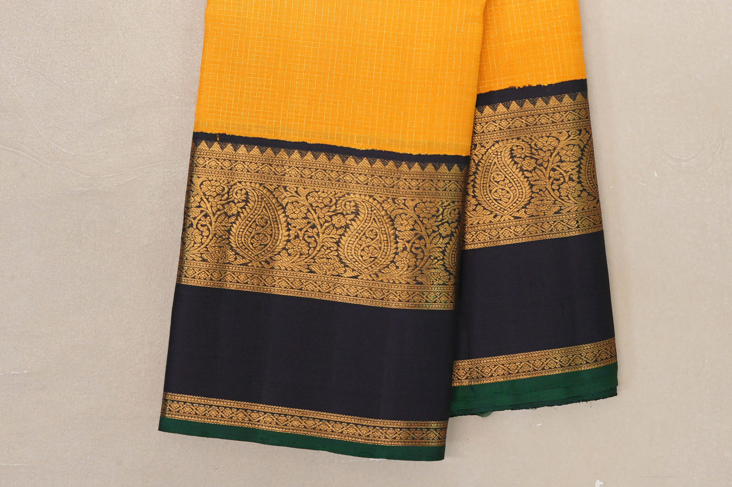 Bright Yellow with Small Zari Check Vintage Kanjivaram Silk Saree by Shreenivas Silks PSSR019177