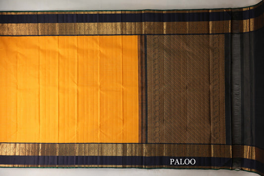 Bright Yellow with Small Zari Check Vintage Kanjivaram Silk Saree paloo