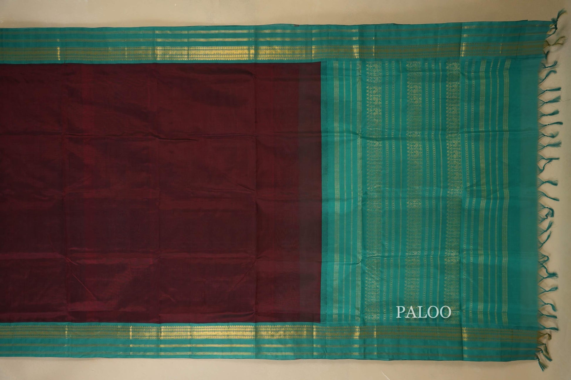 Deep Brown Silk Cotton Saree Paloo