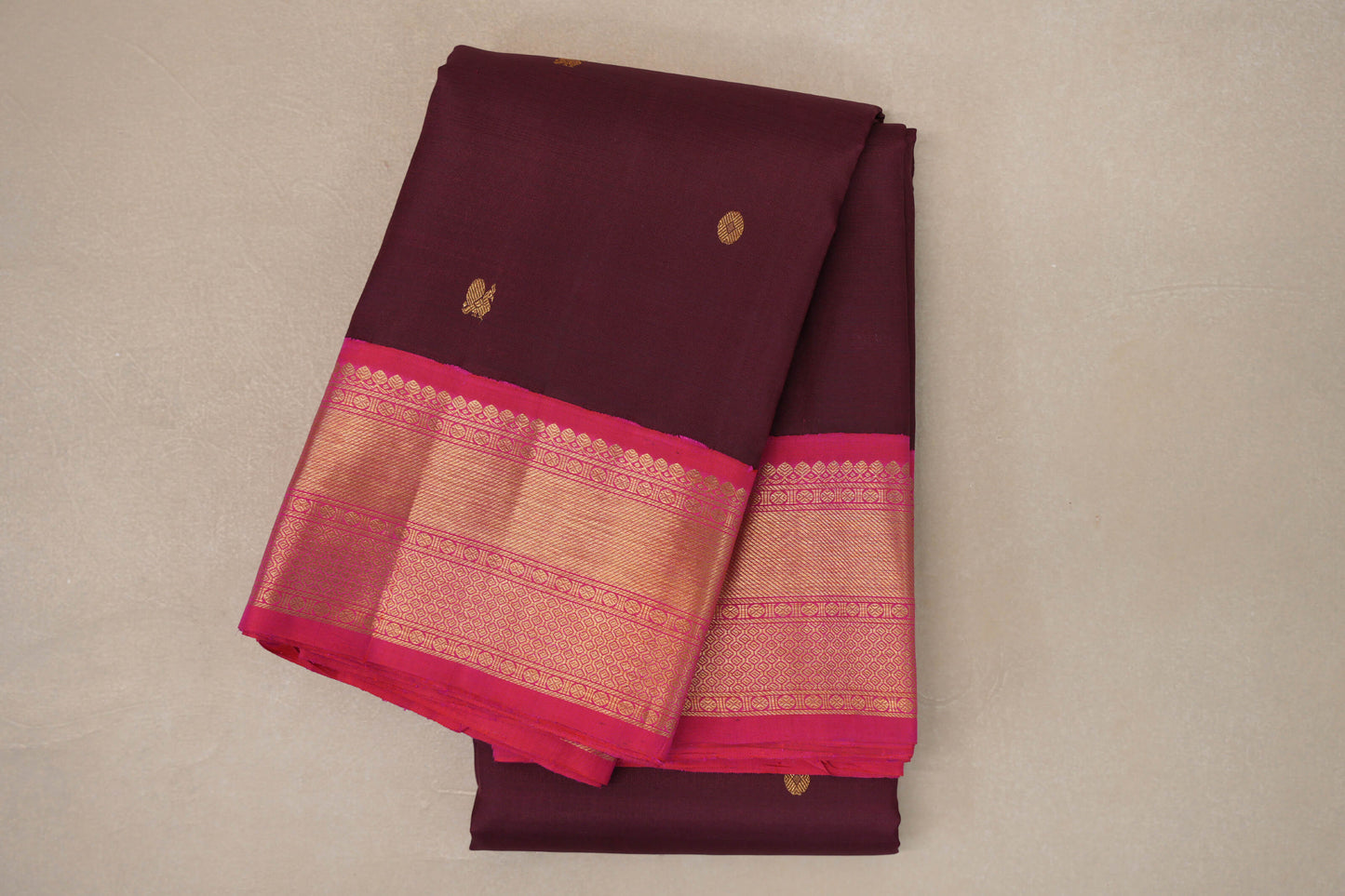 Deep Plum with Bright Pink Borders Vintage Kanjivaram Silk Saree by Shreenivas Silks PSSR019178