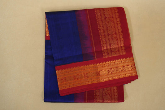 Folded Ink Blue with Maroon Borders Silk Cotton Saree