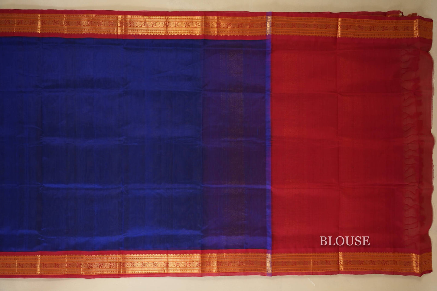 Ink Blue with Maroon Borders Silk Cotton Saree Blouse