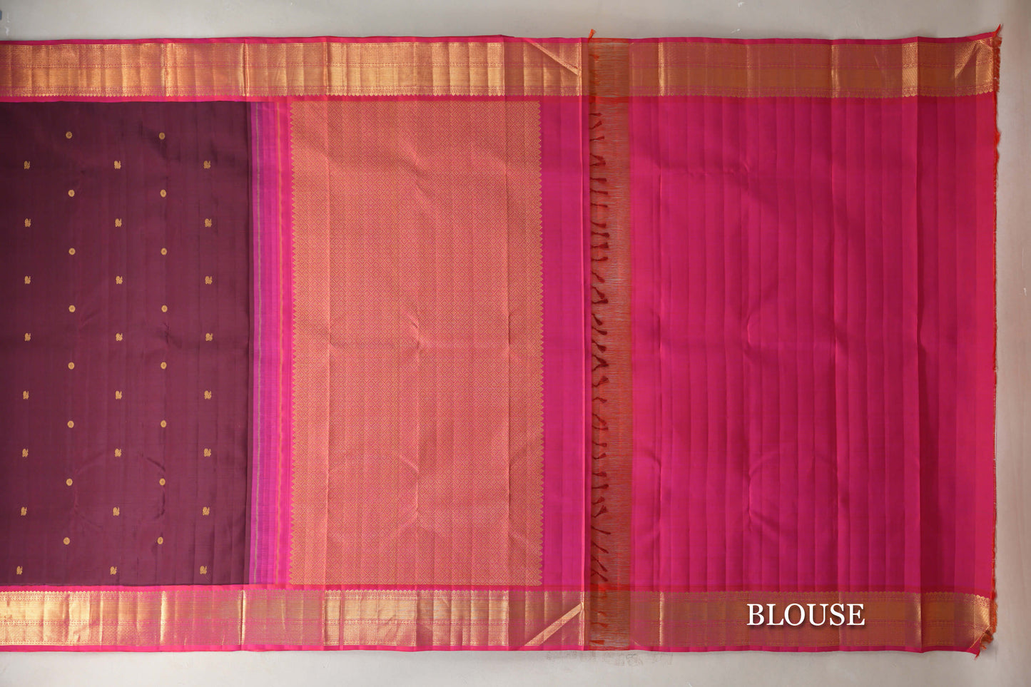 Deep Plum with Bright Pink Borders Vintage Kanjivaram Silk Saree by Shreenivas Silks PSSR019178