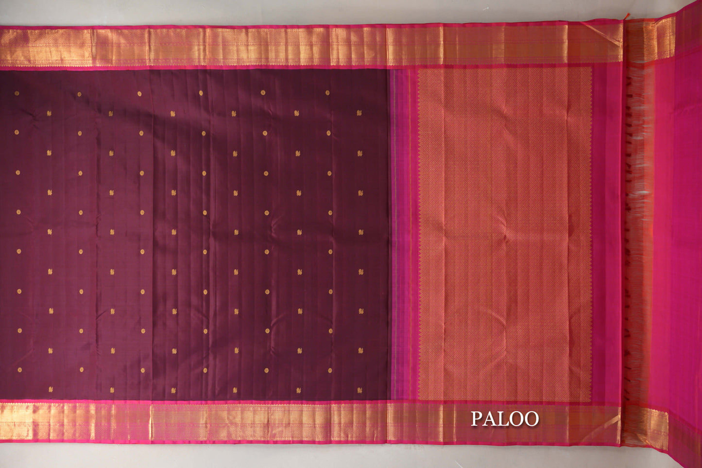 Deep Plum with Bright Pink Borders Vintage Kanjivaram Silk Saree by Shreenivas Silks PSSR019178