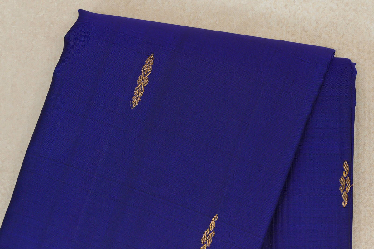 Deep Royal Blue with Deep Wine Maroon Borders with Dark Green Selvedge Vintage Kanjivaram Silk Saree by Shreenivas Silks body