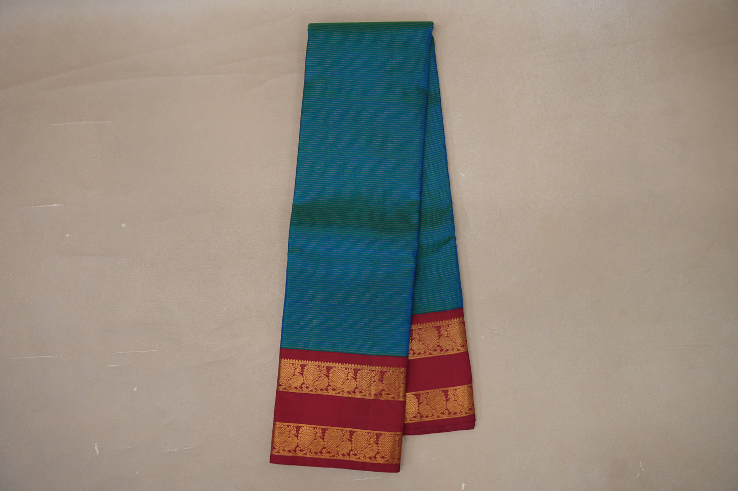 Dual Tone Green and Blue with Red Borders Vintage Kanjivaram Silk Saree by Shreenivas Silks PSSR019179