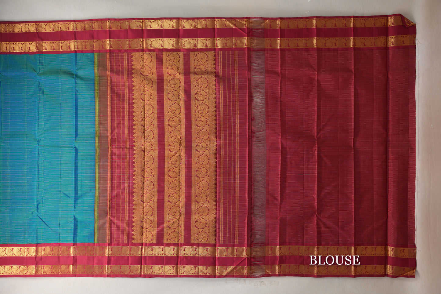Dual Tone Green and Blue with Red Borders Vintage Kanjivaram Silk Saree by Shreenivas Silks PSSR019179