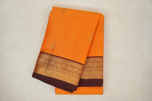 Bright Mango Orange with Deep Rust Maroon Borders Vintage Kanjivaram Silk Saree by Shreenivas Silks