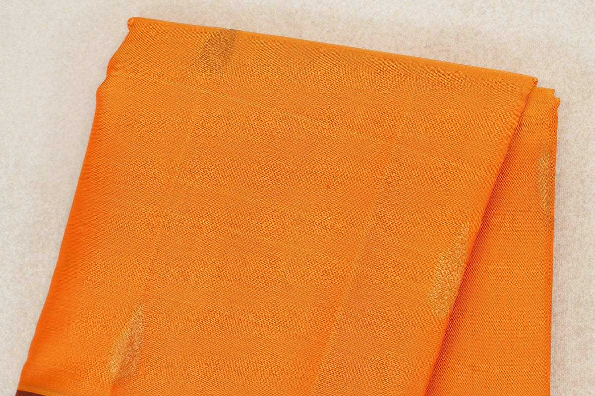 Bright Mango Orange with Deep Rust Maroon Borders Vintage Kanjivaram Silk Saree by Shreenivas Silks body